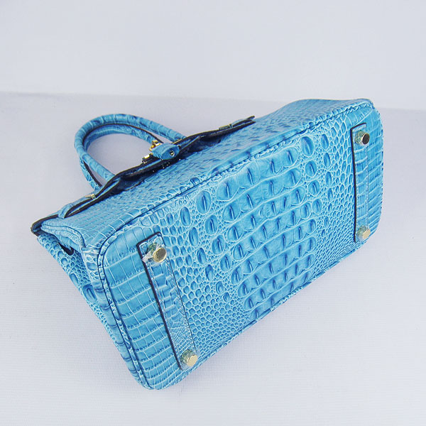 Replica Hermes Birkin 30CM Crocodile Head Veins Bag Light Blue 6088 On Sale